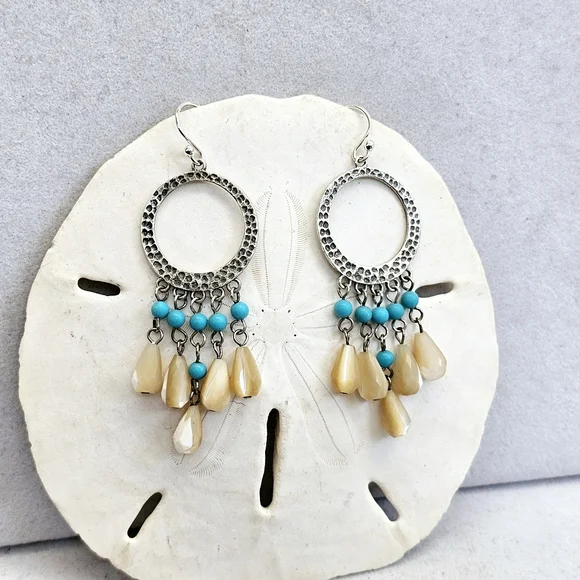 Silpada 925 Turquoise Mother of Pearl Earrings RARE - Picture 1 of 9